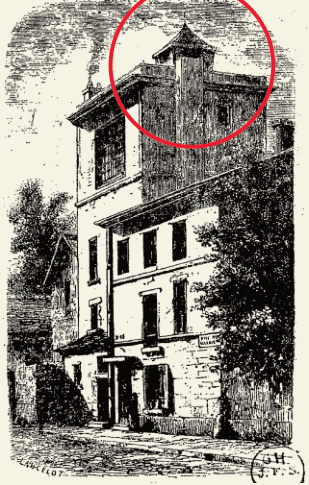 Daguerre’s house, at no. 5 Rue des Marais. The Diorama, near the Château-d’Eau in Paris, early 19th century. Engraving.