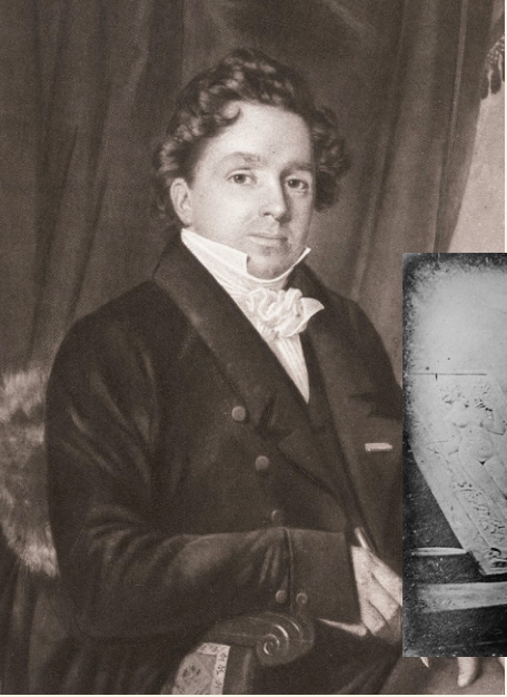 Portrait of Louis Daguerre and his oldest surviving daguerreotype, 1837.